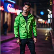 Unisex Windbreaker Jacket With Hood And Pocket, Suitable For Use In The Gym, Workouts, Running, And Light Work; Warm And Comfortable. - 綠色 - 查看 1