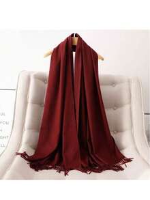 MilyModa Women's Faux Cashmere Scarf, Thin Winter Scarf, 150g With Fringe - 葡萄酒 - 查看 2