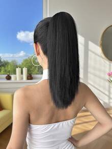 16-Inch Straight Heat-Resistant Synthetic Ombre Black Claw Ponytail Hair Extensions, Suitable For Women's Daily Use - Black - View 7