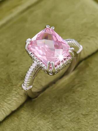 1pc Women's Fashion Simple Elegant Daily Versatile Four-Claw Inlaid Rectangular Synthetic Cubic Zirconia Ring - Unique Gift For Wedding, Engagement, Couples, Anniversary And Everyday Wear