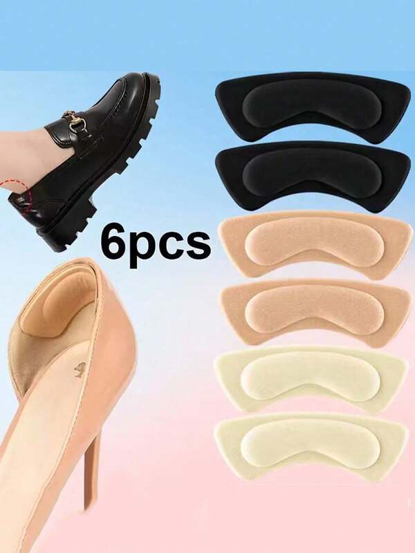 6pcs Thick Cushioned Shoe Insoles - Anti-Slip Shock Absorbing Foam Lining, Suitable For High Heels, Boots And Dress Shoes, All-Day Comfort, Black And Beige, Durable Material, Anti-Slip Shoe Design, Premium Foam
