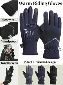 1 par de guantes gruesos de dedo completo para hombres, adecuados para salidas de invierno, ciclismo, senderismo, actividades al aire libre, calidez diaria, diseño antideslizante de la palma, compatible con pantalla táctil - Multicolor - Ver 10