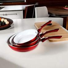 Sartén Utensilios De Cocina Planos Para Cocinar A Diario,Sartén Antiadherente De 20cm/24cm/28cmPulgadas Para Sopa - Rojo - Ver 3