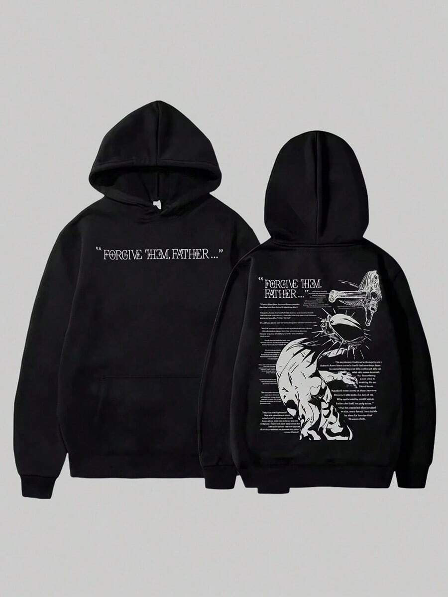 Christian Jesus Merch Forgives Father's Bible Day Printed Hoodie Men's Streetwear Hip-Hop Sportswear Casual Top CJ2Printed & Shipped In USA - 黑色 - 查看 1