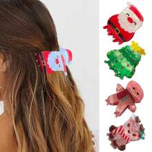 1PC Christmas Sweet And Cute Elk Christmas Tree Clamping Gingerbread Man Hair Clip Santa Claus Holiday Hair Accessories, Christmas Party Gifts - Multicolor - View 2