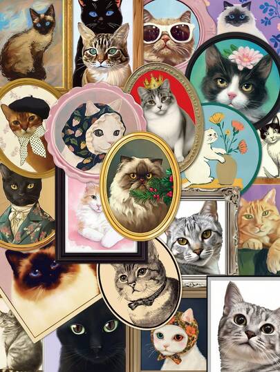 50pcs Cute Cat Stickers, Handbook Laptop Phone Case Luggage Skateboard Helmet Decorative Stickers,For School Supplies,Back To School