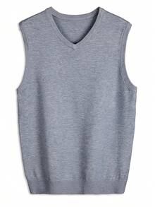 GRDR Men's Solid Color Knit Vest, Casual & Versatile - Grey - View 6