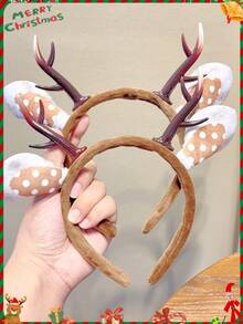 1pc Cute Plush Deer Horn Headband, Elegant Unisex Hair Hoop, Facial Washing Hair Clip, Photo Prop, New Christmas Headpiece