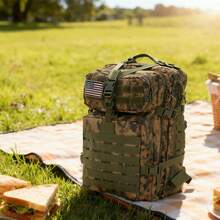 Mochila táctica para exteriores: poliéster resistente, diseño de camuflaje, estructura con múltiples compartimentos adecuada para senderismo, acampada, caza y escalada, colores mezclados, cierre con cremallera, compartimento para ordenador portátil, mochila resistente | Mochila de camuflaje | Sistema de soporte estructurado, mochila de viaje - camuflaje verde - Ver 4