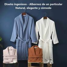 Bata waffle de algodón suave unisex para baño spa hogar hotel pijama ligera y absorbente - Gris - Ver 6