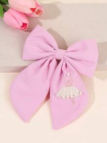 1个芭蕾舞女孩刺绣蝴蝶结发夹，优雅纯色发夹，适合日常和派对佩戴，女孩简约大蝴蝶结发饰 - 彩色 - 查看 3