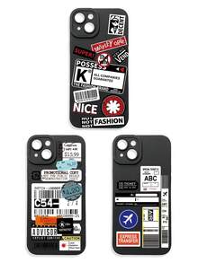 Funda de teléfono con gráfico de letra de eslogan negro, funda de teléfono con collage abstracto, avión, rayas y etiqueta gráfica negra, funda de teléfono con patrón de retazos vintage, funda de teléfono con protección de lente negra. Compatible con iPhone y Galaxy, funda de teléfono, funda compatible con iPhone 17 Pro Max, fundas, funda compatible con iPhone 13, funda compatible con iPhone 15, regalo de fiesta, versión internacional, no la versión nacional - Multicolor - Ver 12