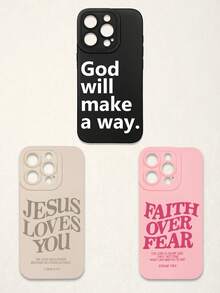 3pcs Christian Style Black/Beige/Pink Phone Cases Compatible With IPhone & Galaxy - Multicolor - View 41