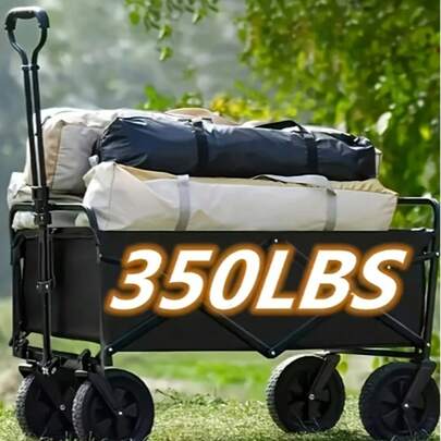 1 Heavy-Duty Black Folding Multi-Functional Cart, Equipped With 360° All-Terrain Wheels And Brakes, Large Capacity, Metal Frame - Versatile For Beach, Camping, Gardening, Shopping - Black Outdoor Vehicle, Sand Equipment Transport | Folding Design | Durable Handle Structure, Rolling Storage Cart