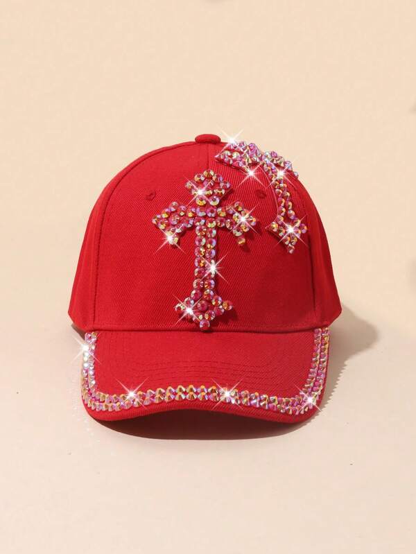 1 قبعة بيسبول مزينة بالراين ستون بشكل صليب، متعددة الاستخدامات للارتداء في الشارع