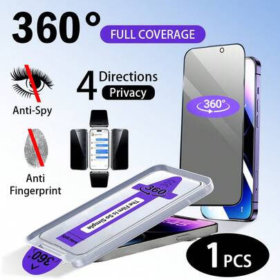 Yezodawee 1片360°隐私屏幕保护膜，包含安装工具包，钢化玻璃材质，兼容 17 Pro Max，全方位防窥钢化玻璃屏幕保护膜，全覆盖，防刮花，无气泡，四边隐私屏幕保护膜，6.9英寸，兼容 17/17 Air/17 Pro/17 Plus、16/16 Pro/16 Plus/16 Pro Max、15/15 Pro/15 Plus/15 Pro Max/14/13/12/11