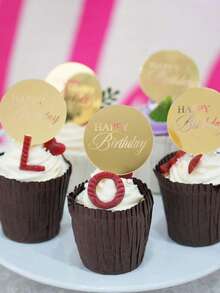 10pcs Gold "Happy Birthday" Acrylic Cupcake Toppers, Round Gold Mirror Acrylic Cupcake Decorations, Suitable For DIY Birthday Party Decoration, Dessert Baking Cake Decoration, Anniversary, Baking, Wedding, Theme Party, Gift Tags, Cupcake Decorations - Gold - View 5