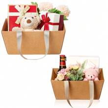 [Bulk Kraft Paper Baskets] Christmas Kraft Paper Gift Baskets (With Handles) - Gift Packaging, Wedding, Party, Christmas, Valentine's Day - Multicolor - View 5