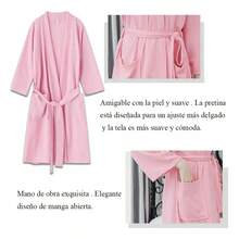 Bata waffle de algodón suave unisex para baño spa hogar hotel pijama ligera y absorbente - Gris - Ver 4
