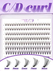 ELYCO 60片/240片 3D/12D 20D 蓬松卷翘假睫毛，0.07毫米粗，12-16毫米/8-16毫米混合长度，手工制作单簇假睫毛，柔软卷翘分段式DIY假睫毛，持久卡通造型，适合派对，送给女性和女孩的礼物 - D - 查看 3