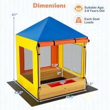 Kids Wooden Sandbox W/ Canopy Sand Pit W/ Windows & Curtains Bench & Storage - 彩色 - 查看 2