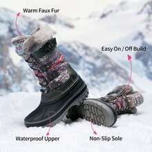 Boys And Girls Winter Snow Boots, Water-Resistant Mid Calf Boots With Anti-Slip Sole, Insulated & Cozy Faux Fur Lining For Little And Big Kids - Màu Xám nhạt - Xem 7