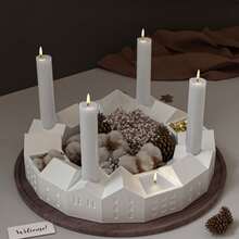 DIY北欧圣诞小屋新月石膏小屋蜡烛架蜡烛容器装饰硅胶模具 - 白色 - 查看 1