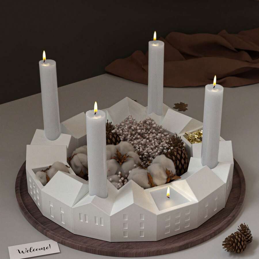 DIY北欧圣诞小屋新月石膏小屋蜡烛架蜡烛容器装饰硅胶模具 - 白色 - 查看 1