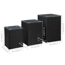 vidaXL Beistelltische 3 Stk. Mit Glasplatte Schwarz Poly Rattan - Black - View 7