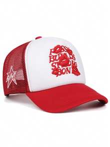 1顶男士哥特字母刺绣卡车帽，红色嘴唇字母刺绣，嘻哈帽；时尚可调节防晒男女通用棒球帽，适合户外、旅行、海滩派对，春秋季佩戴。 - 字母 - 查看 9