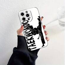 Silueta de Personaje de Taekwondo, Diseño Creativo de Caricatura Único y de Alta , Funda de Teléfono de TPU Mate con Ojos de Ángel Negros, Divertida y Distintiva, Regalo Minimalista y Elegante para Hombres y Mujeres, Adecuada para iPhone 16, 15, 14, 13, 12 - Mezcla de colores - Ver 5