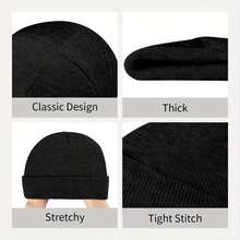 1 Piece Heavy Metal Punk Rock 20th Century 60s Retro Knitted Brimless Beanie - Windproof And Warm Winter Ski Hat, Pentagram Design, 100% Acrylic Unisex Cold Weather Accessory, Ski Headwear|Avant-Garde Fashion Accessories|Acrylic Knitted Hat, Winter Hat - màu đen - Xem 4