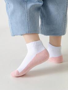 5双儿童纯色网眼短袜，男女童校袜，撞色