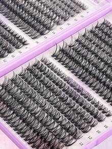 XISHIYO 640片装假睫毛套装，D型卷翘DIY睫毛夹套装，混合长度自然睫毛嫁接套装，单根长假睫毛，湿睫毛DIY家用假睫毛套装，包含睫毛胶水和卸妆液、镊子、面部假睫毛、单根假睫毛 - 彩色 - 查看 6