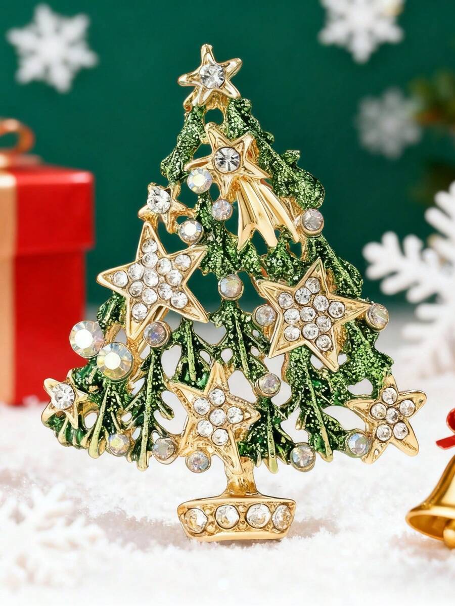 Broșă emailată pentru brad de Crăciun - Accesoriu unisex pentru sărbători - Broșă unică pentru bijuterii vestimentare