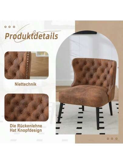 Tech Fabric Button Pull Point Single Sofa Chair, Moderne out Arm Rivets Solid Wood Legs Living Room, Bedroom view 4