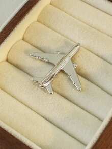 Yuan Shuo 1pc Minimalist Airplane Shaped Brooch Pin, Fashionable & Cute Lapel Pin For Couples - Silver-1316B - View 8