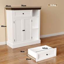 OYAJIA Rustic White Farmhouse Storage Cabinet With Doors,Drawer & Adjustable Shelves - Heavy-Duty Particleboard Construction, 75x30x80cm Freestanding Cupboard With 3cm Thick Top, 3.2+ Cubic Feet Capacity For Living Room, Kitchen, Entryway - Easy Assembly - White - View 11