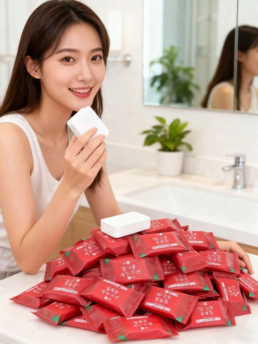 20/10pcs/Pack Portable Candy-Shaped Compressed Face Towels, Soft & Skin-Friendly, Absorbent, Suitable For Travel, Camping, Business Trips, Outdoor Activities And Basic Cleansing, Unisex, Great Gift For Christmas, Valentine's Day, Thanksgiving - Patterned - View 1