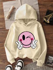 3pcs Tween Girl Sunshine Print Hooded Sweatshirt, Student, Warm Thermal Lined Long Sleeve Top For Autumn/Winter, Fashionable Niche Design - متعدد الألوان - مشاهدة 4