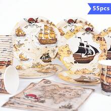 10pcs Pirate Treasure Map Disposable Plates, Napkins And Cups Set, Suitable For 10 Guests, One-Time Paper Plates Party Supplies For Birthday Party, Family Picnic - Multicolor - View 1