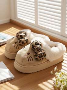 Sanrio Hello Kitty 卡通毛绒拖鞋，适合青少年和女孩 - 舒适温暖，卡通鞋，毛茸茸的拖鞋，毛茸茸的拖鞋，鞋底带有可爱的 Sanrio 人物 Hello Kitty 设计 - 非常适合冬季室内休闲 - 棕色 - 查看 3