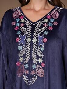 Geo Print Contrast Trim Kaftan - Navy Blue - View 3