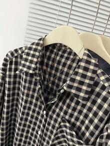 Women's Casual Everyday Plaid Front Button Shirt - Black - View 3