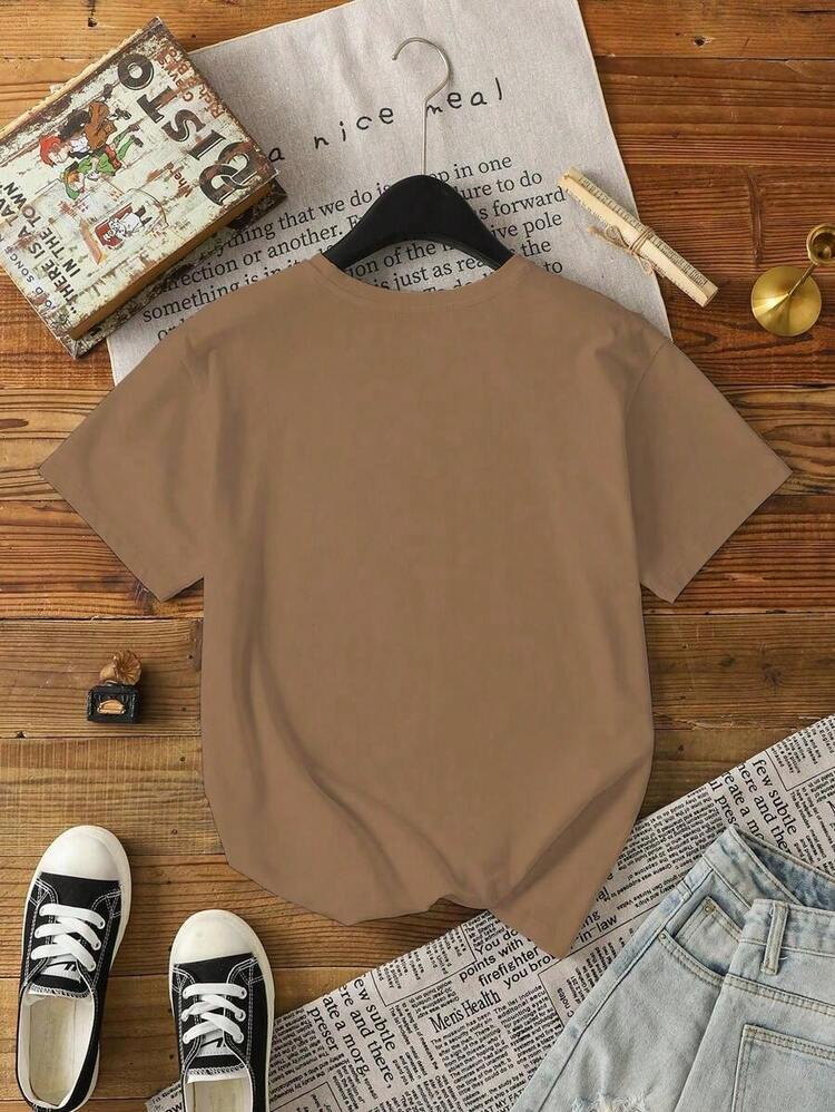 YOKASA Camiseta informal de manga corta y cuello redondo para mujer. Estampado de mariposas.Playera básica mujer dama cuello redondo manga corta estampado GRAFICO DE MOÑO BRILLANTE LACE GRAPHIC Textura Suave Fortiz,1 pcs,180g Pure Heavy,95%Polyester 5%Spandex - Marrón-YH1342 - Añade 3