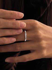 1pc S925 Sterling Silver Cubic Zirconia Inlaid Ring, Micro-Pave Diamond Band, Suitable For Women's Daily Wear, Parties, Weddings, Ideal For Valentine's Day, Wedding Jewelry And More Occasions