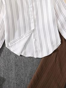 Left Mama Girls Casual Striped Long Sleeve Shirt And Straight Leg Pants Set, Spring/Autumn - Brown - View 6