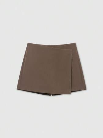 Falda pantalón casual de unicolor con cintura asimétrica para mujer