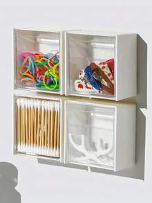 4/2/1件装白色壁挂式浴室收纳盒 - 防尘塑料整理盒，透明前盖，可收纳棉签、化妆品、胶水和小饰品 - 轻巧设计，适用于房车和露营车内部，露营车收纳方案，女士礼物，圣诞礼物，女士礼品创意 - 彩色 - 查看 6