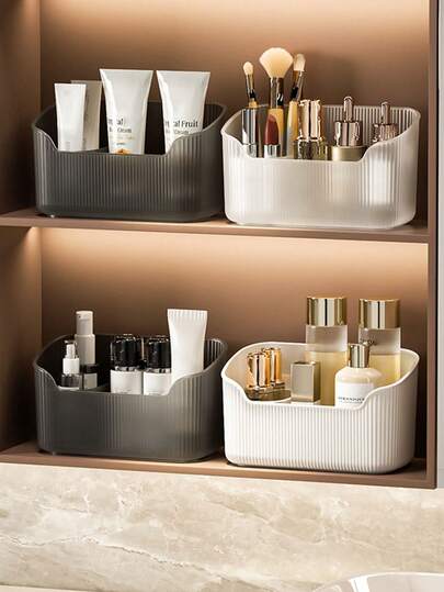 2 piezas Caja de almacenamiento de cosméticos de plástico ligero - Adecuada para baños y tocadores, sin necesidad de energía, almacenamiento de tocador | Almacenamiento hermoso | Fácil de instalar